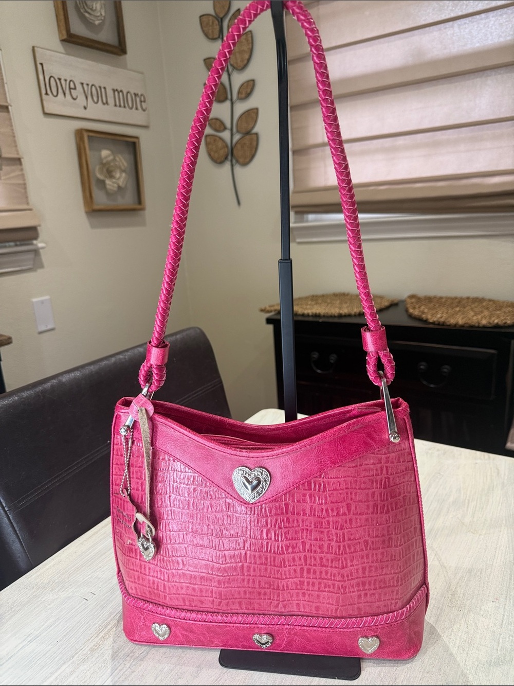 Brighton Hot Pink Heart Accent Shoulder Bag
